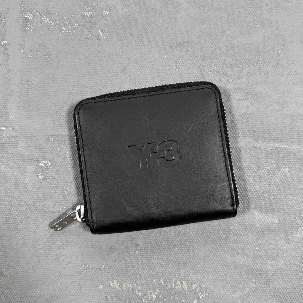 Y-3 Adidas x Yohji Yamamoto Black Crinkle Leather Zip Wallet